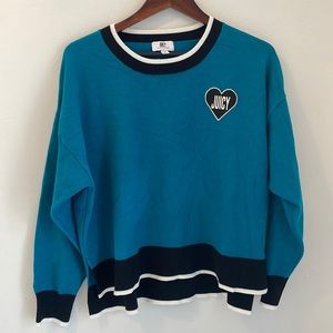 Juicy Couture Heart Logo Embroidered Varsity Sweater Size XL Peacock NEW Knit